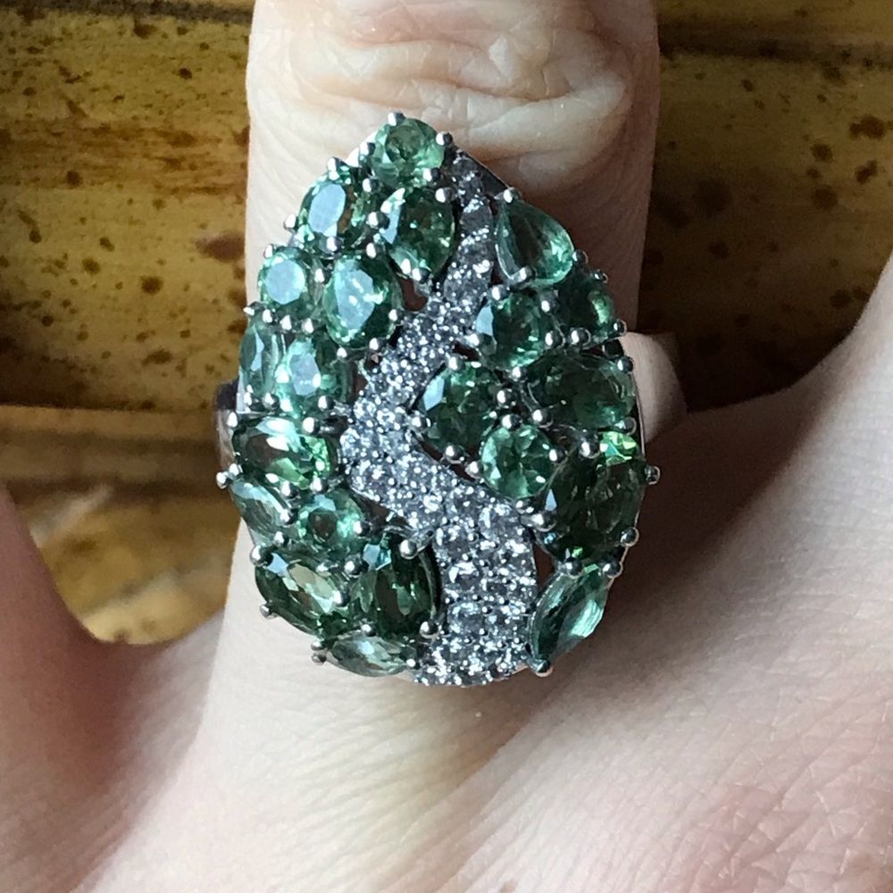 Natural Green Apatite Sterling Silver Artistic Ring Size 5